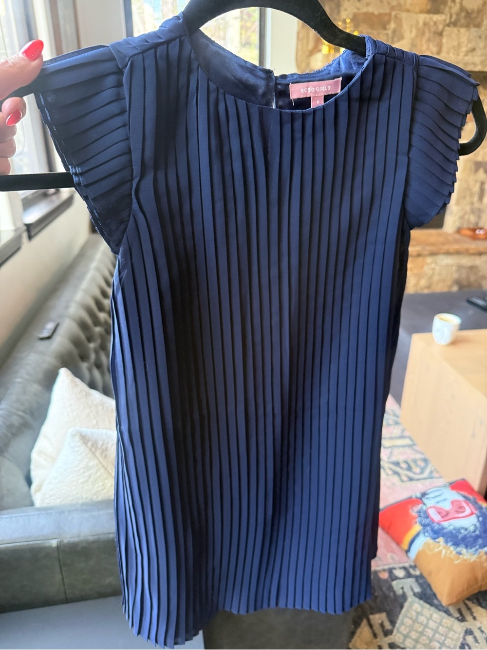 BCBGirls Navy Pleated Cap-Sleeve Dress